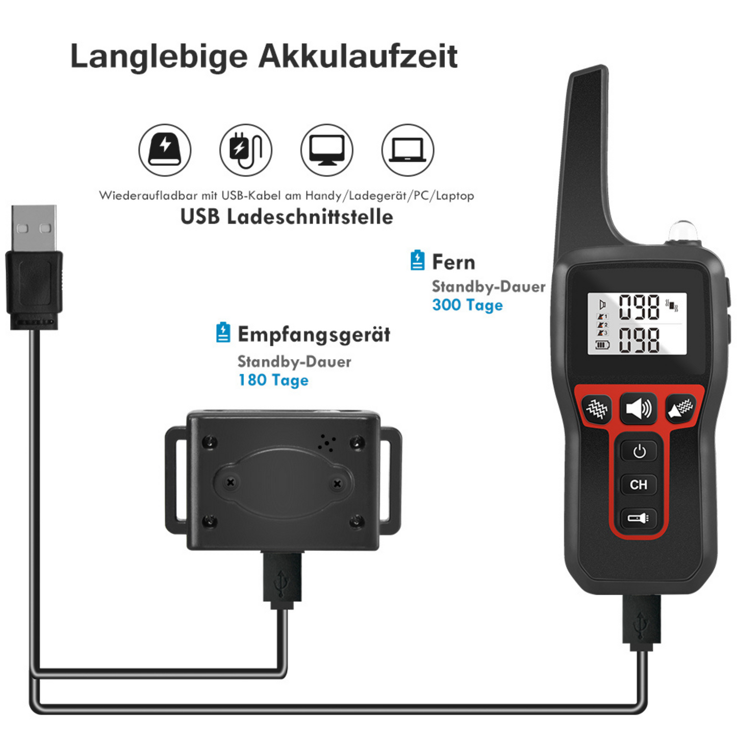 Erziehungshalsband 529 mit Lithium Batterie und lange Akkulaufzeit